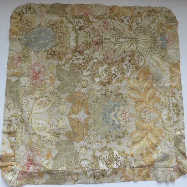 ONE EURO Pillow Sham by Pottery Barn - Gold Tan Blue Red Pink Botanical Leaf Floral Pattern - Gathered Flange Hem - French Country Bedding