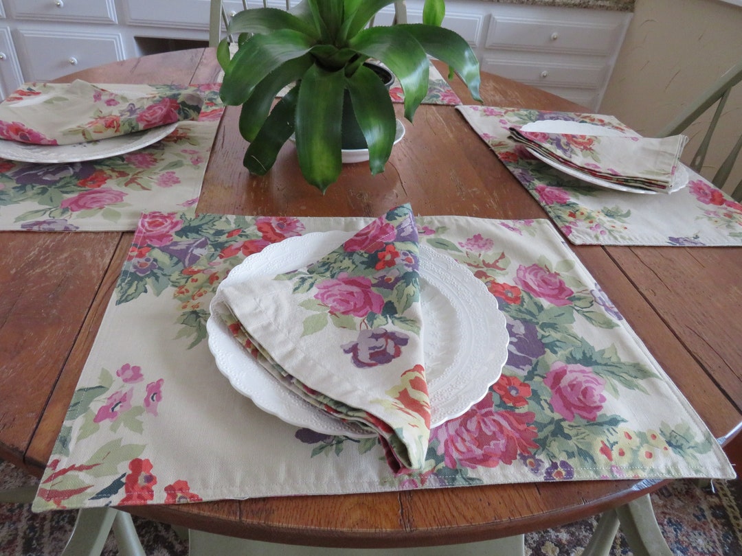 Williams Sonoma Placemats and Napkins Set Set of 3 English Floral Rose