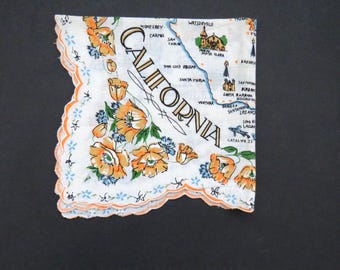 Kalifornien State Taschentuch - Kalifornien Souvenir Souvenir Taschentuch - 50er Jahre Disneyland - Große Städte Sehenswürdigkeiten - Geschenk