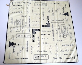 Vintage London England Souvenir Scarf - Jacqueline Perrin Haworth Design - Famous Historical Streets and Landmarks - Collectible - Gift