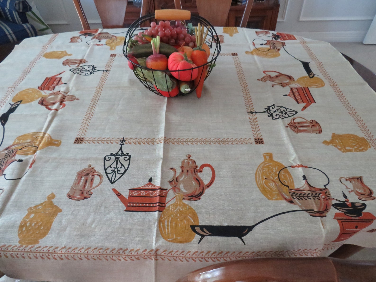 1950s SQUARE Novelty Tablecloth by Victory KB Cozy Kitchen Etsy