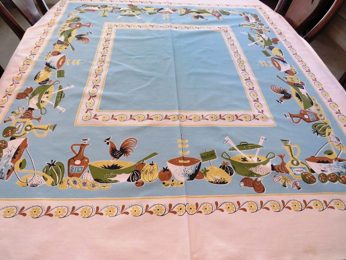 1950s Novelty Conversation Tablecloth Food Preparation Etsy