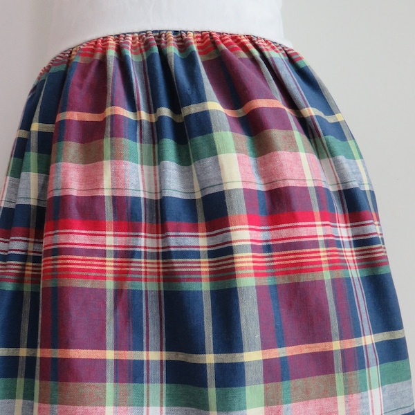 Ralph Lauren QUEEN Bedskirt Dust Ruffle - Garrison Plaid - Madras Blue Red Yellow Green Bed Skirt - Rustic Cabin Lodge - AS IS Condition