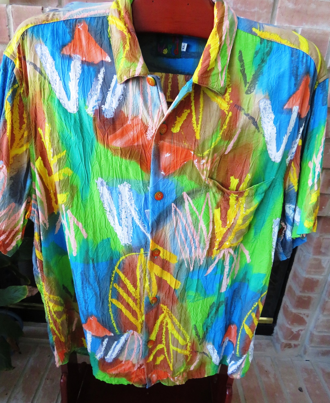 1970s Mens JAMS WORLD Aloha Shirt Size XL Extra Large Groovy Retro Tie