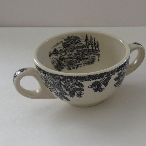 Vintage Restaurant Ware Soup Bowl by Shenango - Kinzie Mansion 1833 Double Handled - Transferware - Oak Leaves Acorns - Collectible - Rare