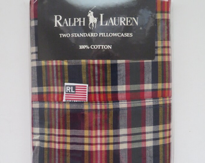 Pair Ralph Lauren Standard Pillowcases Madras Bright Red Etsy