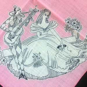 Chusteczka do nosa z maską Harlequin Cinderella Ball Mardi Gras - Southern Belle Masquerade Ball Pink - Vintage Novelty Hankie z lat 70. - Prezent
