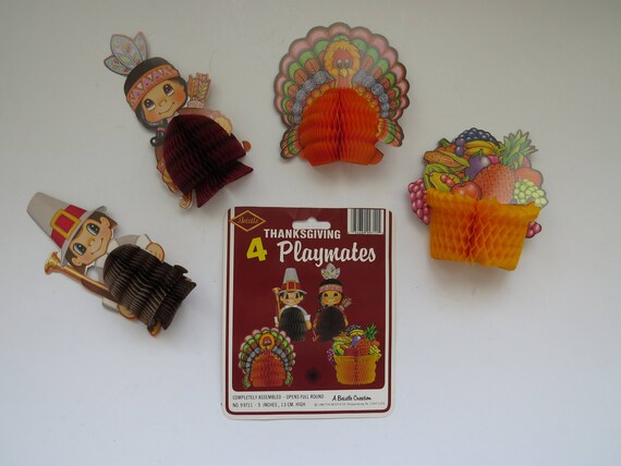 Vintage Thanksgiving Decorations Set Of 4 1986 Beistle Etsy