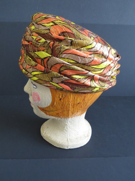 1960s Metallic Turban Hat by Miss Eileen Gold Orange Yellow | Etsy