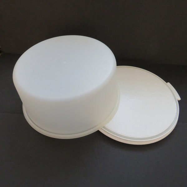 MAXI Tupperware Cake Taker - 2 Pieces - 12 Inch White Speckled Base Opaque Dome - Vintage Retro Food Storage Cupcakes Rolls Cookies - Gift