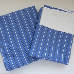 Ralph Lauren TWIN Flat and Fitted Sheet Set - Blue White Menswear Stripes - Retired Ralph Lauren Bedding Sheets Linens - Mens Shirting AS IS