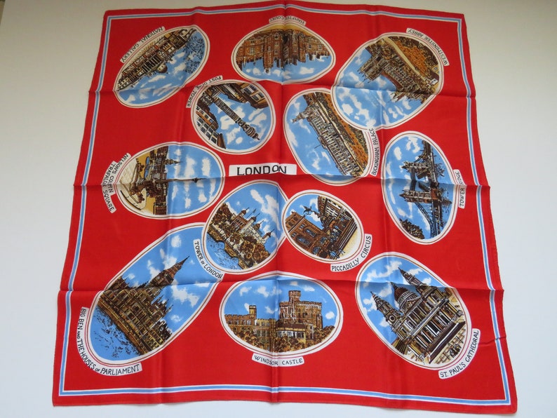 Vintage LONDON England Souvenir Scarf Famous London Sites Etsy