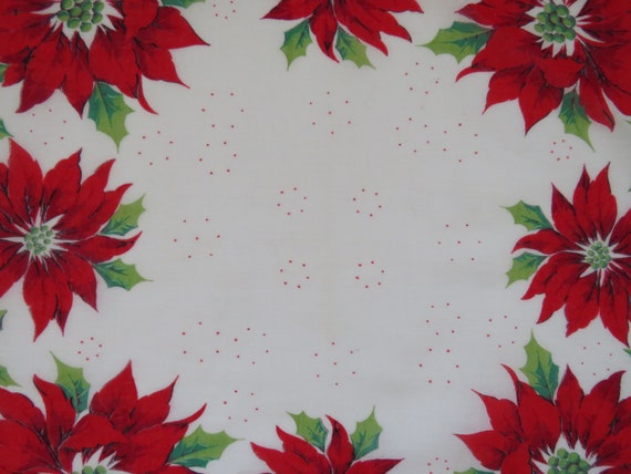 1960s Christmas Handkerchief - Red Cut Out Poinse… - image 2