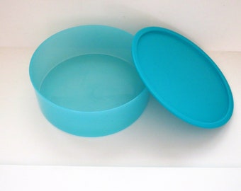 Tupperware Round Container - Turquoise Blue Canister with Lid - One Touch Lid - Plastic Snack Cookie  Food Pantry Storage Container - Gift