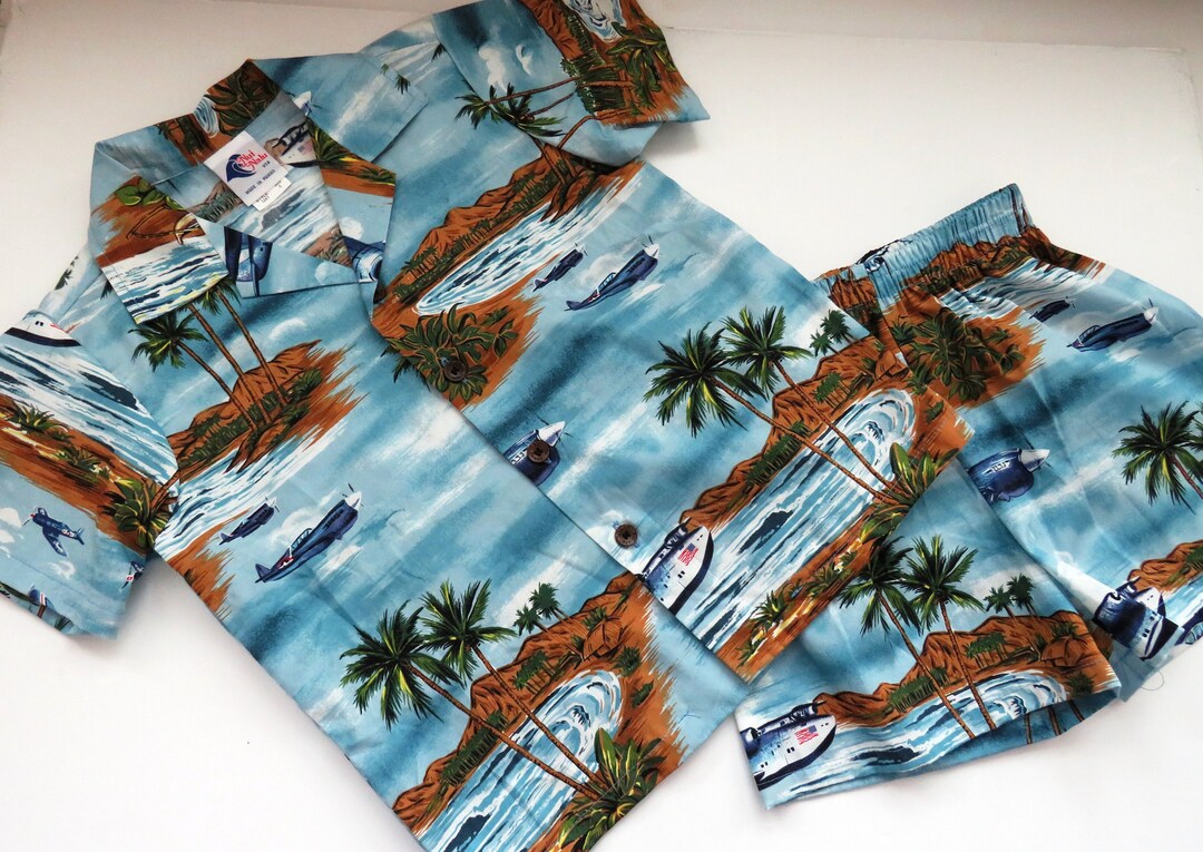 Little Boys Hawaiian Aloha Shirt and Matching Shorts by Nui Nalu Size 5