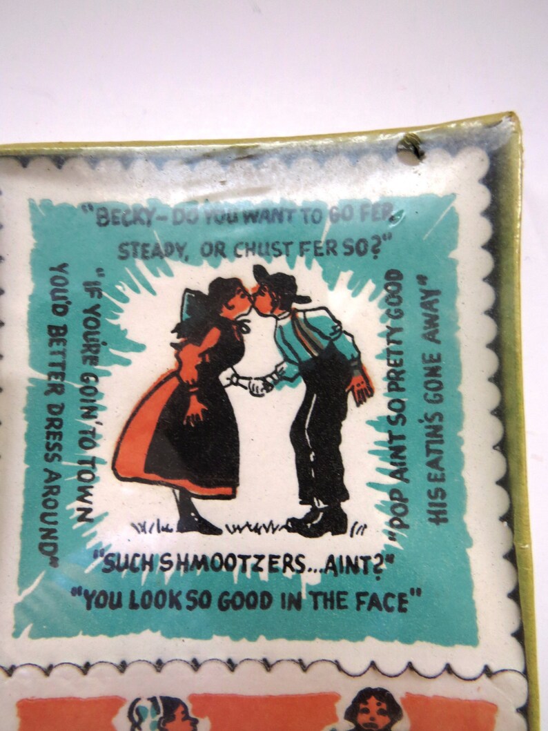 Conjunto de guardanapos e porta-copos de papel estilo Pensilvânia Holandesa dos anos 1960 - PA Dutch Snak Pak - Arte folclórica alemã, Amish e holandesa com dizeres - NOVO, sem uso - Presente imagem 3