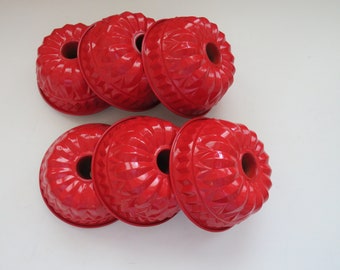 SIX Aluminum Bundt Cake Jello Molds - Mousse Cake Molds Tins - Red Silver Metal Swirl Design - Kitchen Cooking Baking Pastry - Arts Crafts