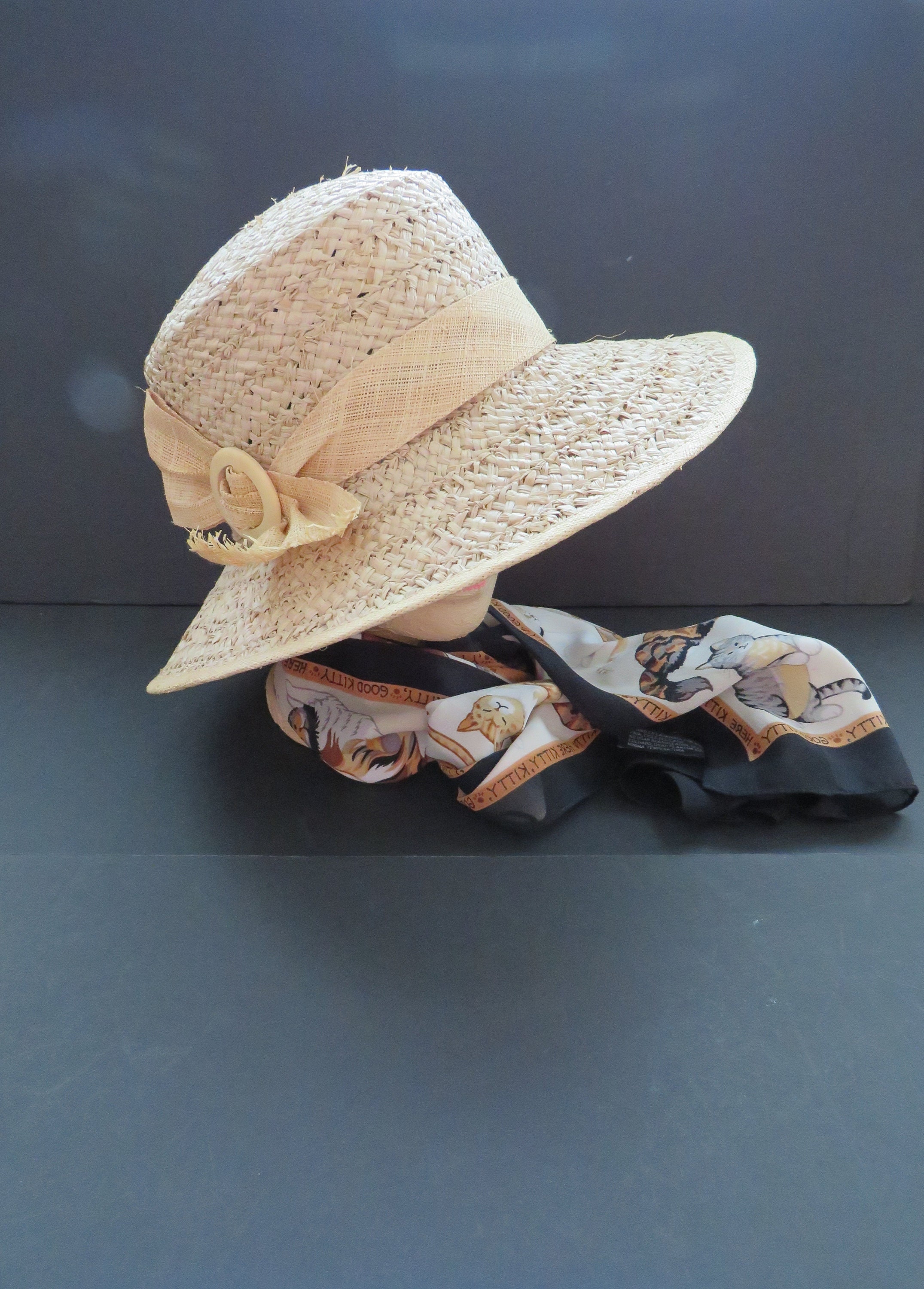 Buy Liz Claiborne Beige Tan Straw Hat With Wide Brim Ribbon 