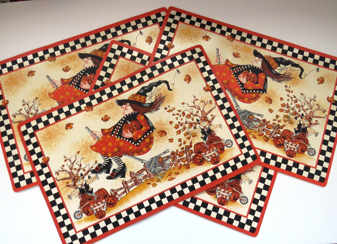Vinyl Halloween Placemats by Daisy Kingdom Set of 4 Witch Broomzelda