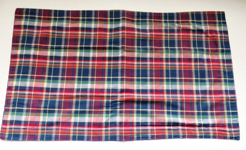 2 Ralph Lauren KING Pillow Shams Summer Cabin Lodge Garrison Plaid Madras Blue Red Yellow Green Vintage Ralph Lauren Bedding Linens