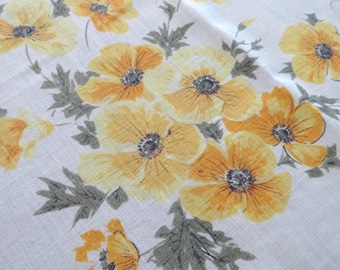 1960s Square Yellow Poppies Tablecloth -  Vintage Retro Mod Floral Table Linens - Summer Home Decor - Gift