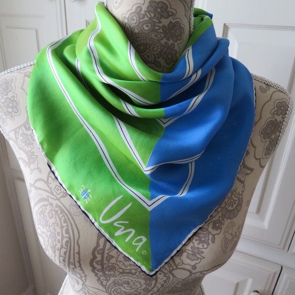 1960s Vera Neumann Square Scarf - Bright Blue Green White Mod Geometric Scarf - Womens Fashion Accessories - Designer Scarf - Costume AS IS