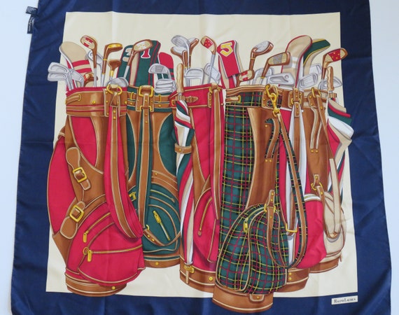 Large Golf Theme Silk Scarf by Ralph Lauren - Gol… - image 1
