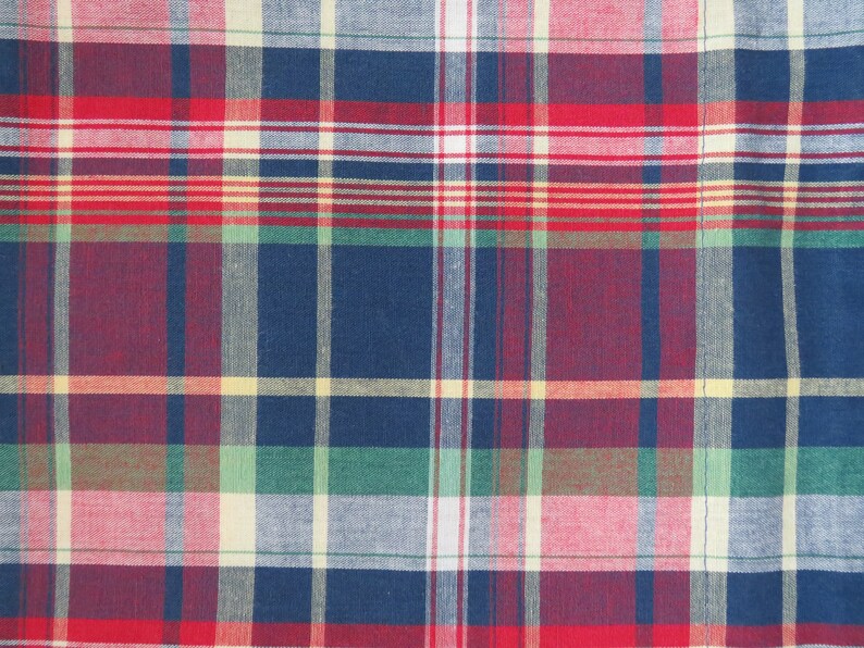 2 Ralph Lauren KING Pillow Shams Summer Cabin Lodge Garrison Plaid Madras Blue Red Yellow Green Vintage Ralph Lauren Bedding Linens