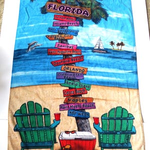 1980s Vintage Florida Beach Towel - The Sunshine State - Florida Beach Towns Towel - Pool Beach Bath Towel - Tropical Beach Towel - Parrot