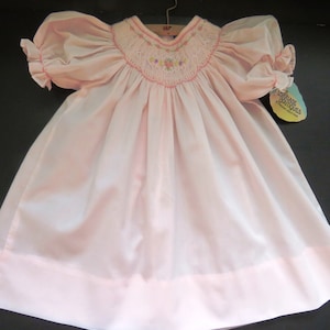 Vintage Pink Baby Dress by Carriage Boutiques - Size 6 Months - Hand Embroidered Smocked in the Philippines - Shabby Chic Baby Dress - Gift