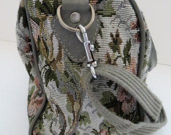 1980s American Flyer Tapestry Travel Bag - Gray Floral Carry