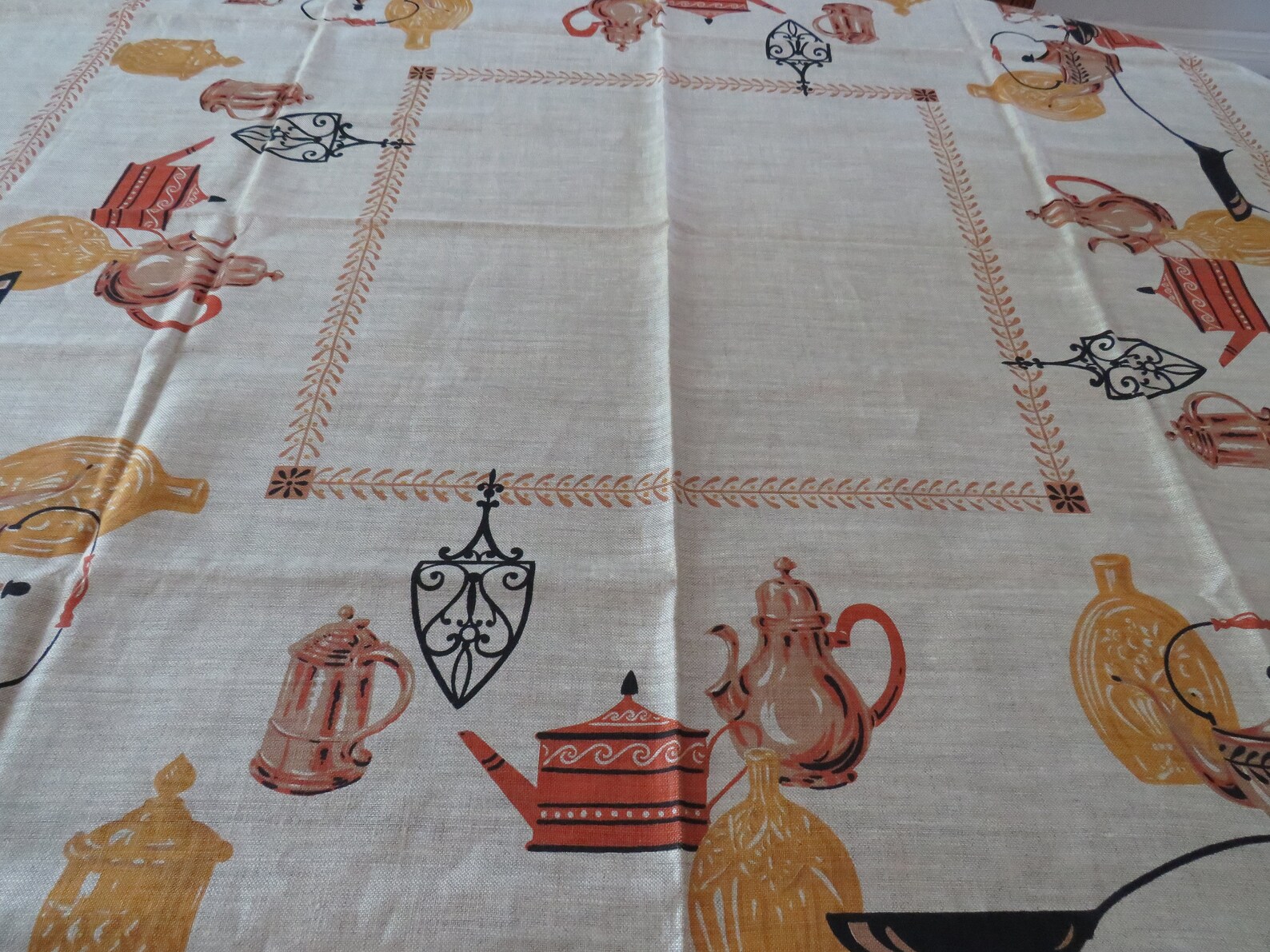 1950s SQUARE Novelty Tablecloth by Victory KB Cozy Kitchen Etsy