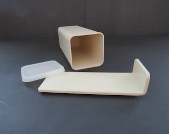 1980er Jahre Kurzer Tupperware-Käsebutter-Frischkäse-Halter - 3-teiliges Tan Set - Kunststoff-Kühlschrank-Lebensmittellagerung - Sammlerstück - RV Mobile Home
