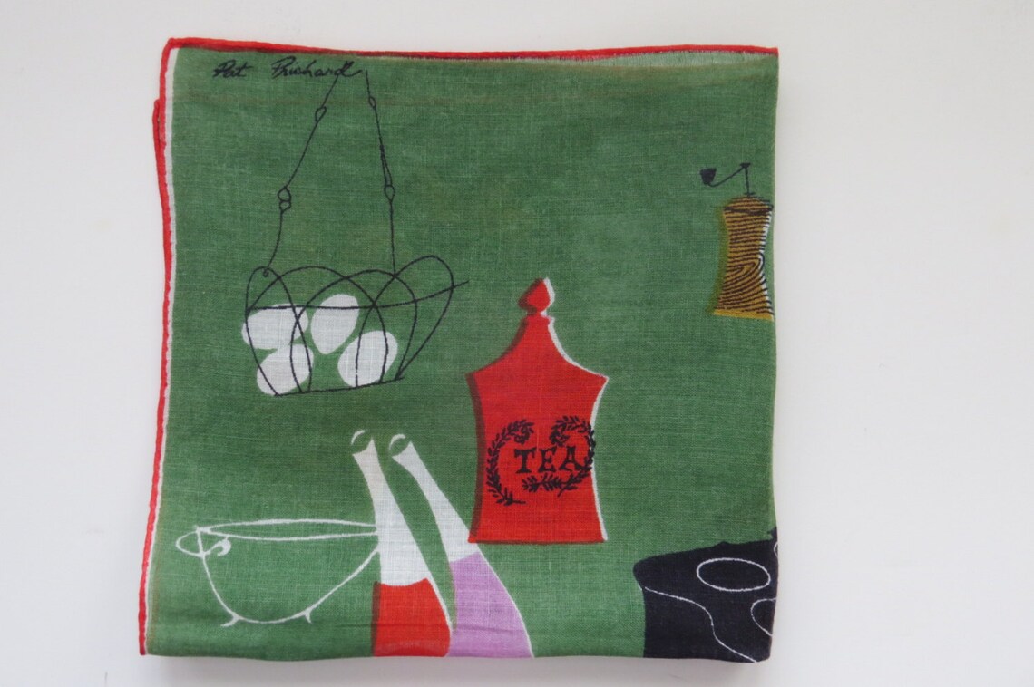 Pat Prichard Early American Colonial Country Kitchen Scene Handkerchief ...