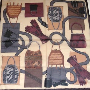 Vintage Neuheit Halstuch - Handtaschen und Handschuhe - Braun Burgund Tan Schwarz Grau Zubehör Abteilung - Neuheit Thema Mode Schal -Geschenk