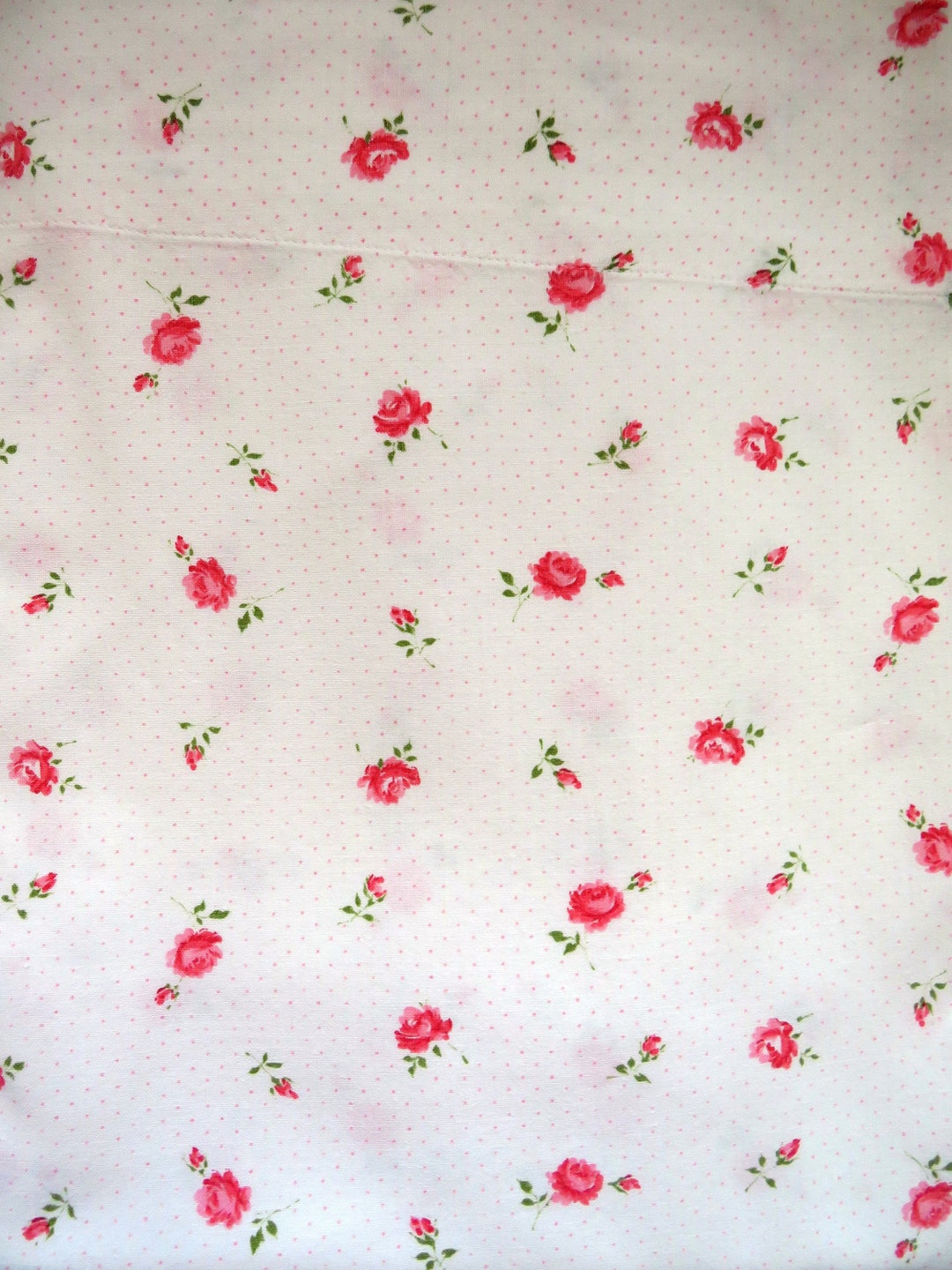 1970 TWIN Flat Sheet by Penneys Pink Roses Tiny Pink Polka Dots Single
