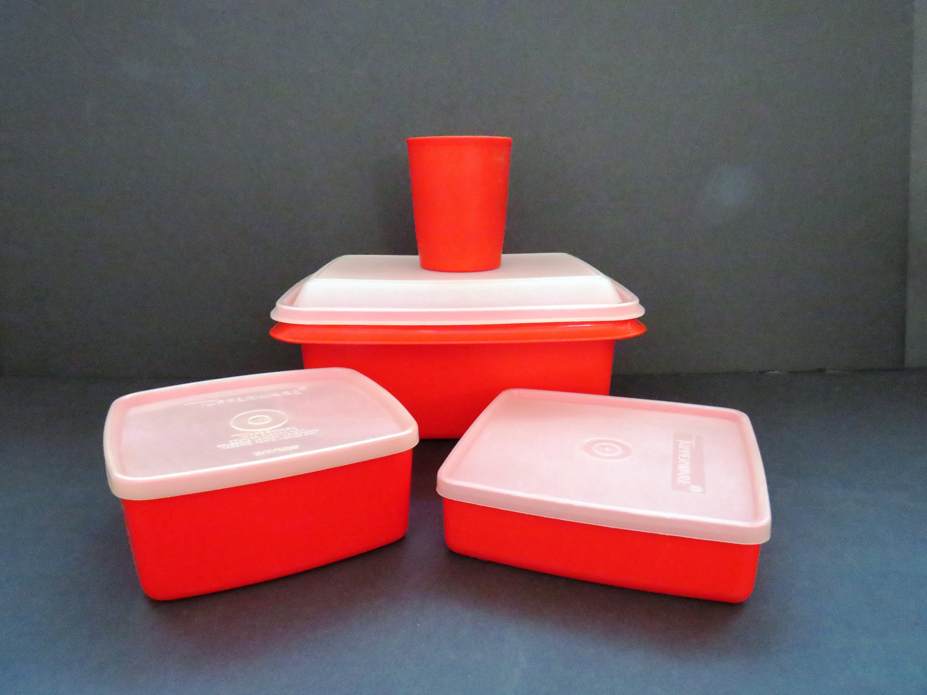 Tupperware Pack-N-Carry Lunch Box Set w/Handle, Lid & 2 Containers -  Paprika