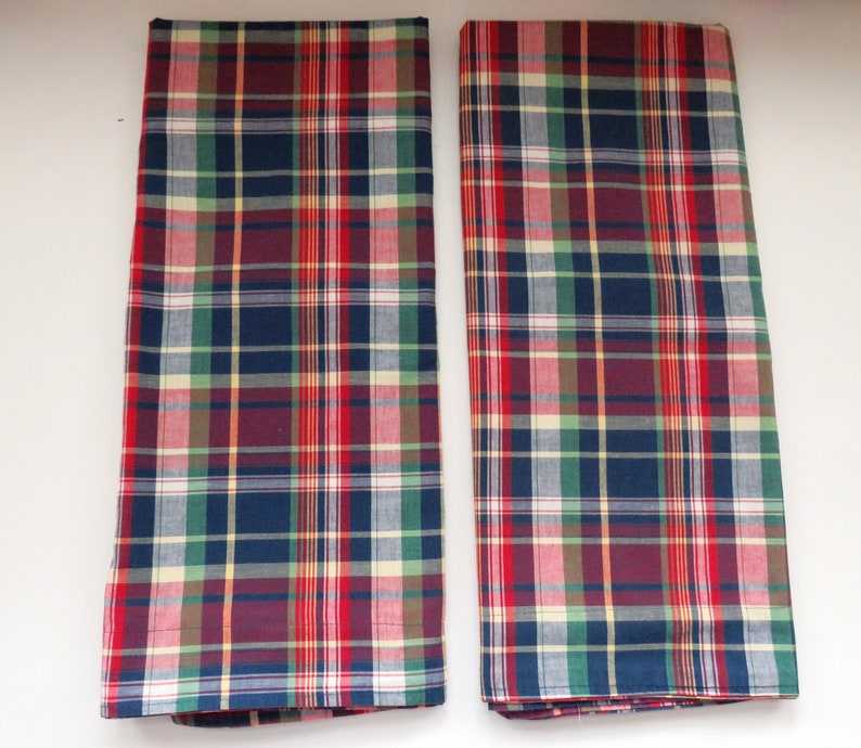 2 Ralph Lauren KING Pillow Shams Summer Cabin Lodge Garrison Plaid Madras Blue Red Yellow Green Vintage Ralph Lauren Bedding Linens