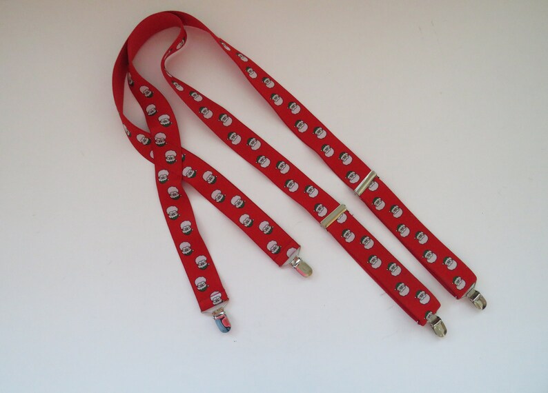 Santa Christmas Suspenders by Gillmons Santa Faces on Red Etsy
