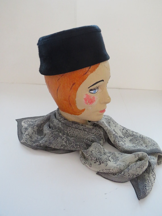 1950s Black Pill Box Chante Hat by Schachter New … - image 1