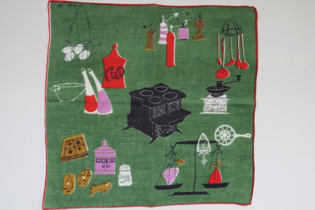 Pat Prichard Early American Colonial Country Kitchen Scene Handkerchief ...