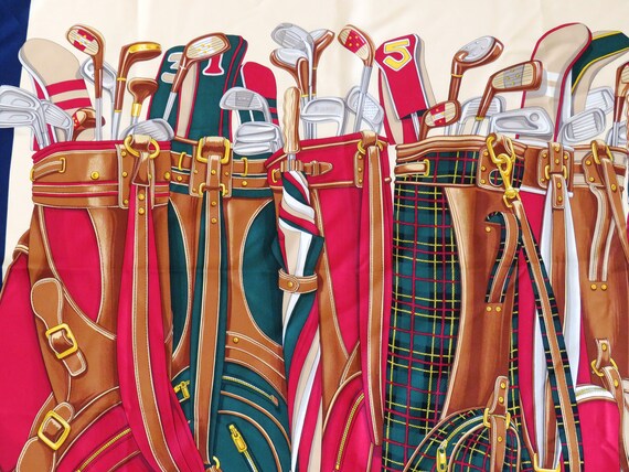 Large Golf Theme Silk Scarf by Ralph Lauren - Gol… - image 3