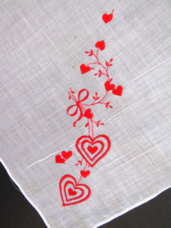 1970s Valentine Handkerchief - Sheer White Embroid