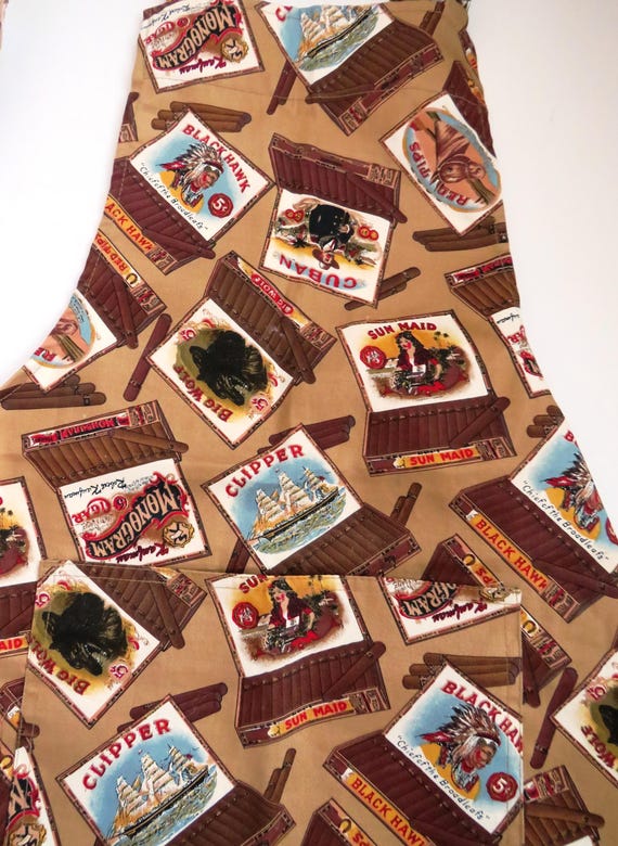 Cigar Theme Bib Apron - Tobacco Boxes Labels Brands - Tobacciana Smoking Collector - BBQ Grilling Chef - Guy Dads Mens Fathers Day Gift