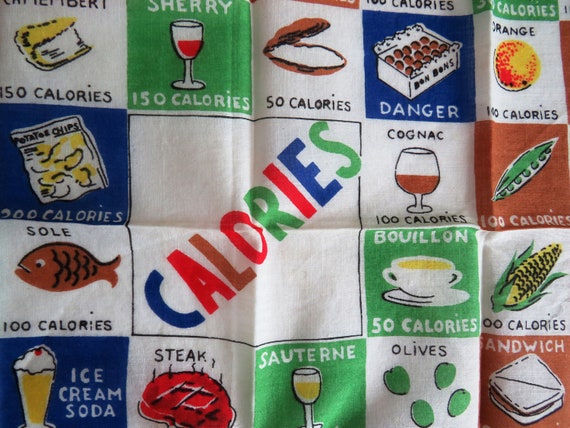 1960s Vintage Calories Handkerchief - 60 Colorful… - image 2