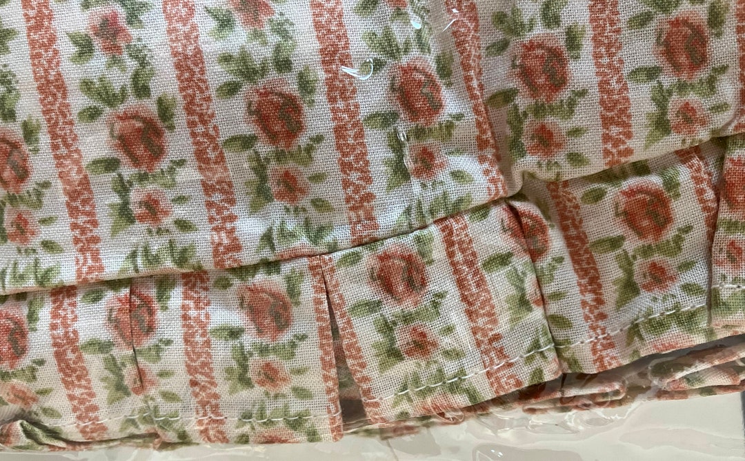 FULL Double Floral Bedskirt by JC Penney Peach Stripes Peach Flowers