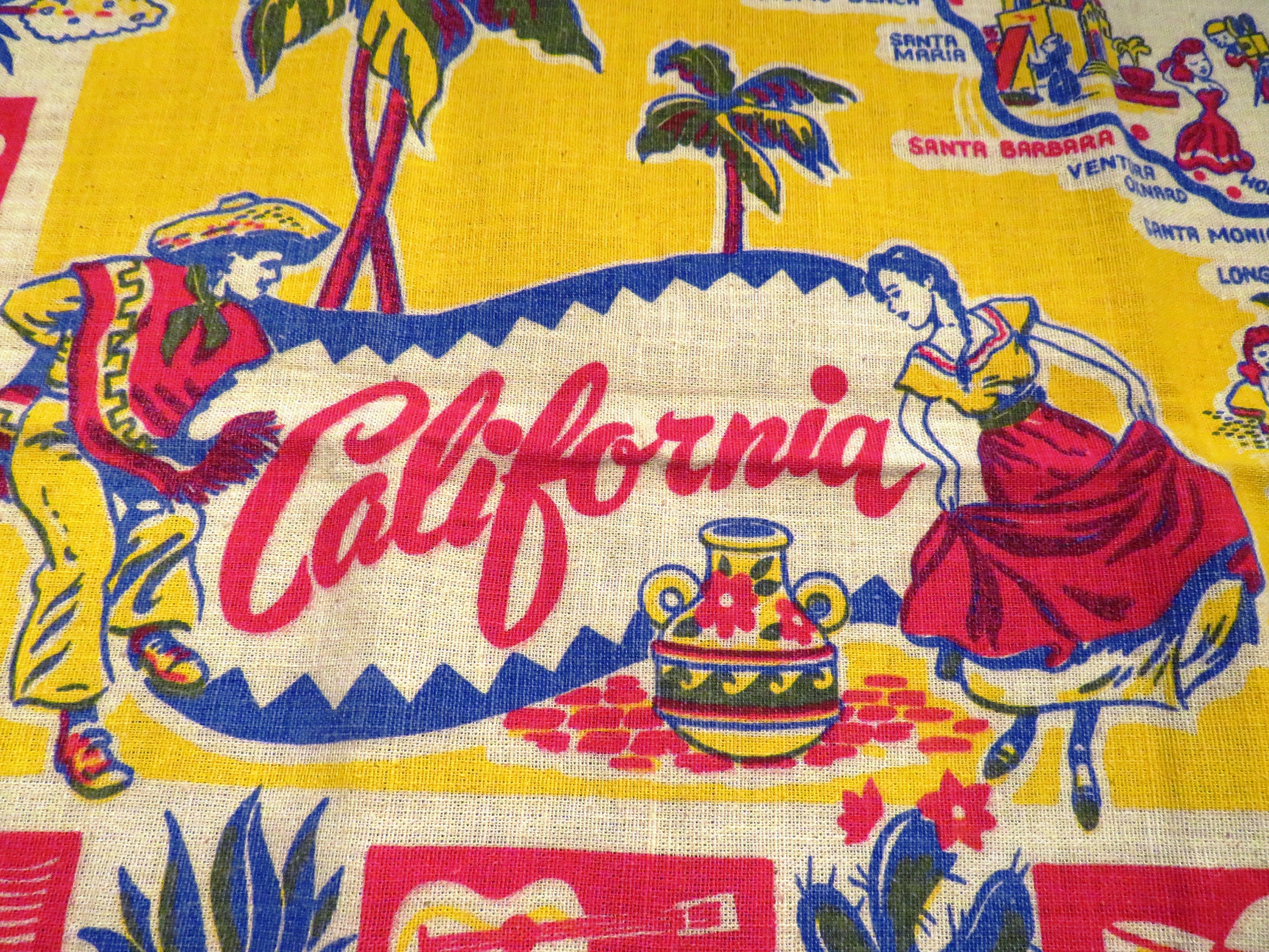 1950 年代のビンテージカリフォルニア州地図のお土産テーブルクロス