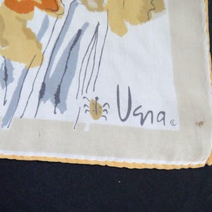 Écharpe longue Vera Neumann années 1950 à motif floral abstrait doré, beige, marron, bleu et gris - Accessoire de mode de créateur pour femme - Cadeau image 6