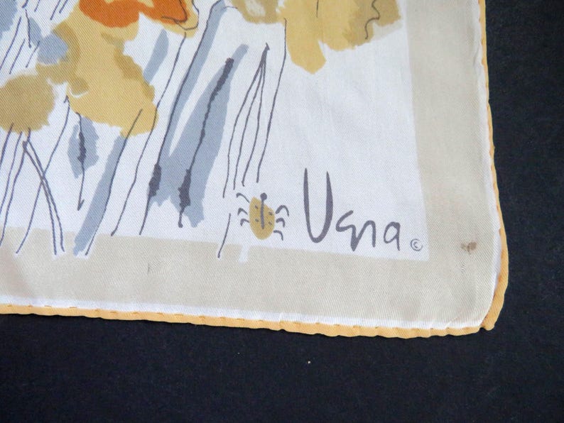 Écharpe longue Vera Neumann années 1950 à motif floral abstrait doré, beige, marron, bleu et gris - Accessoire de mode de créateur pour femme - Cadeau image 6