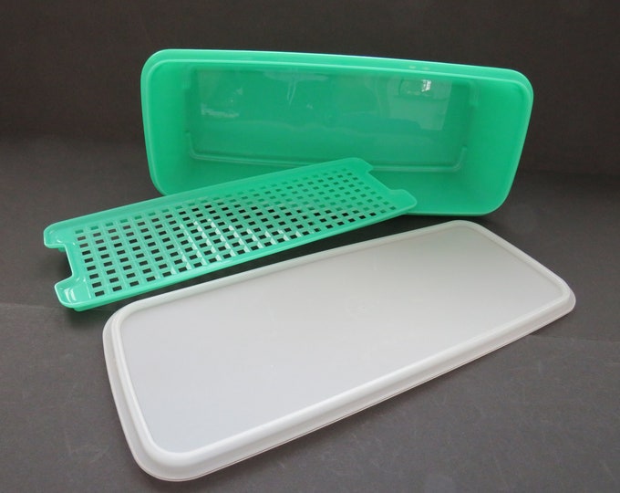 1960s Vintage Tupperware Celery Keeper 3 Pc Green Set Vegetable Crisper